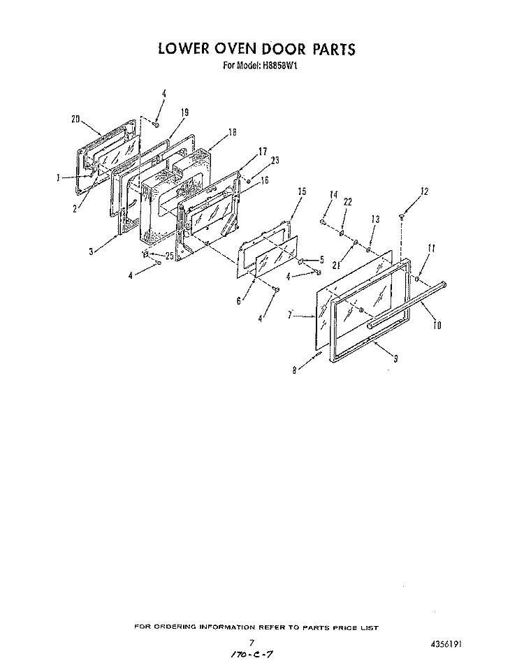 LOWER OVEN DOOR Diagram and Parts List for H8858L1  Roper Range