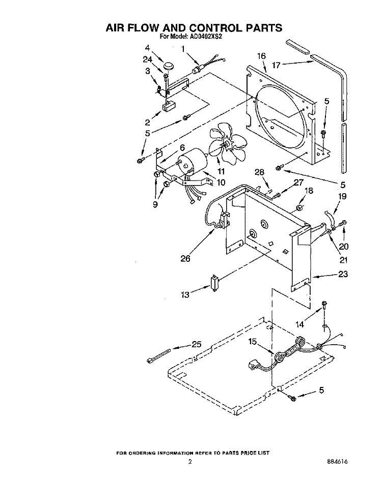 SECTION Diagram and Parts List for AD0402XS2  Whirlpool Dehumidifier