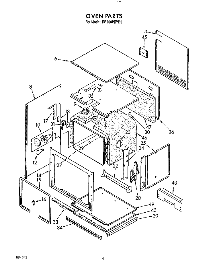OVEN Diagram and Parts List for RB760PXYQ0  Whirlpool Wall Oven