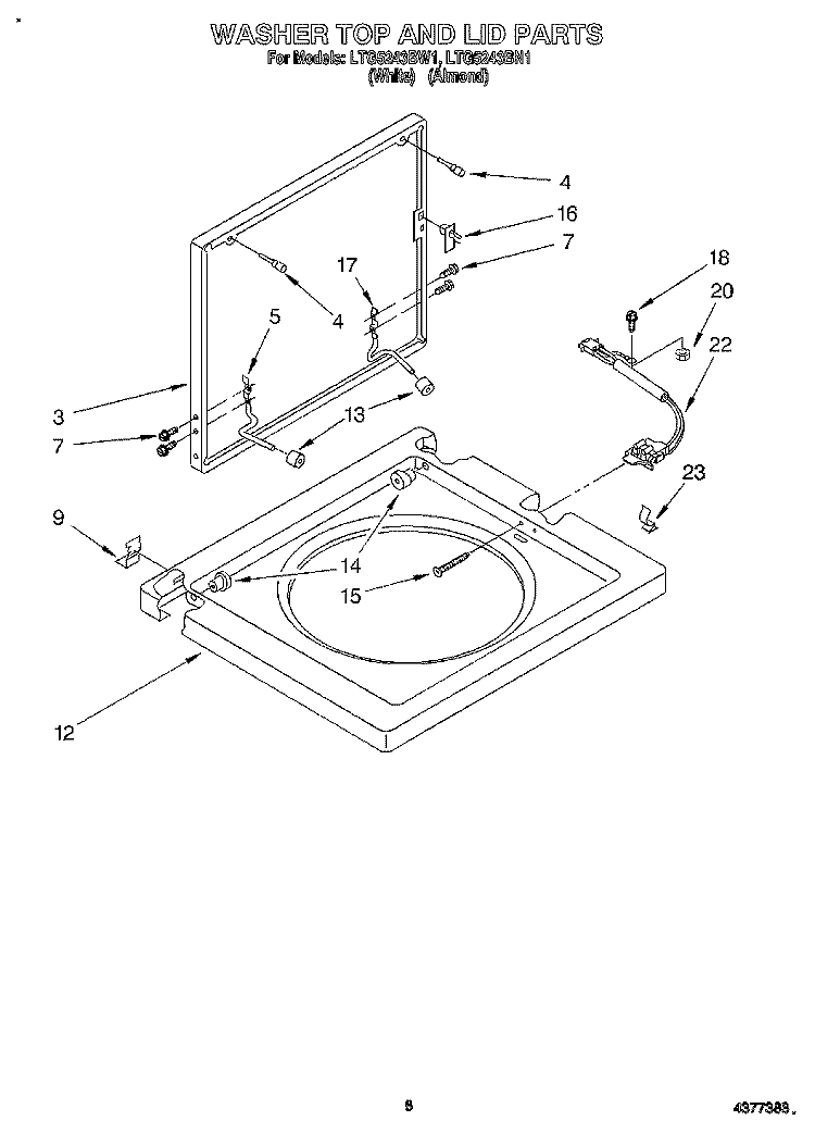 WASHER TOP AND LID Diagram and Parts List for LTG5243BW1  Whirlpool Washer Dryer Combo