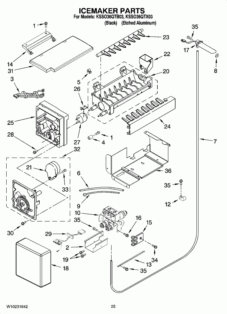 ICEMAKER PARTS Diagram and Parts List for KSSO36QTX03  KitchenAid Refrigerator