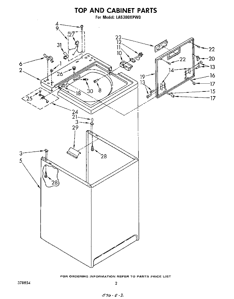 TOP AND CABINET , LITERATURE AND OPTIONAL Diagram and Parts List for LA5300XPW0  Whirlpool Washer