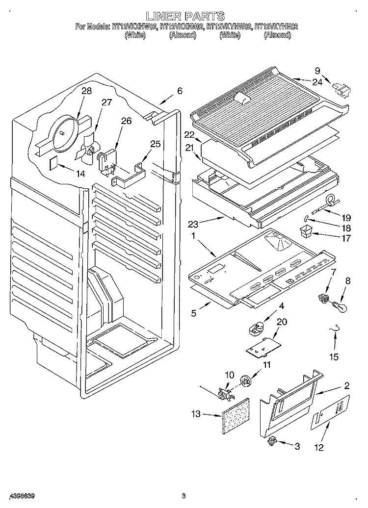 LINER Diagram and Parts List for RT12VKXHN02  Roper Refrigerator