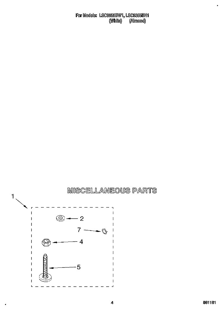 MISCELLANEOUS Diagram and Parts List for LSC9355BN1  Whirlpool Washer