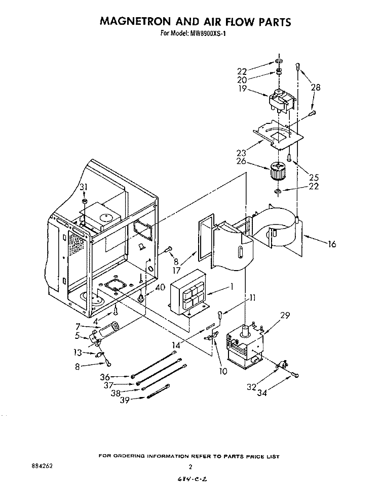 MAGNETRON AND AIRFLOW Diagram and Parts List for MW8900XS1  Whirlpool Microwave