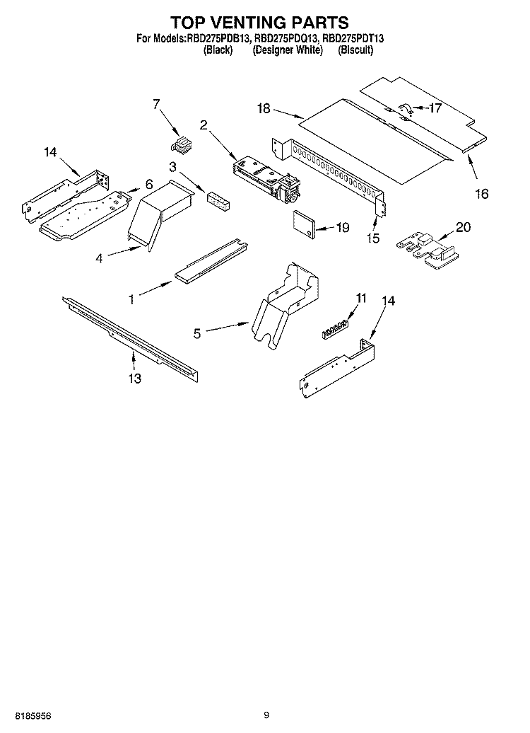 TOP VENTING, OPTIONAL Diagram and Parts List for RBD275PDT13  Whirlpool Wall Oven