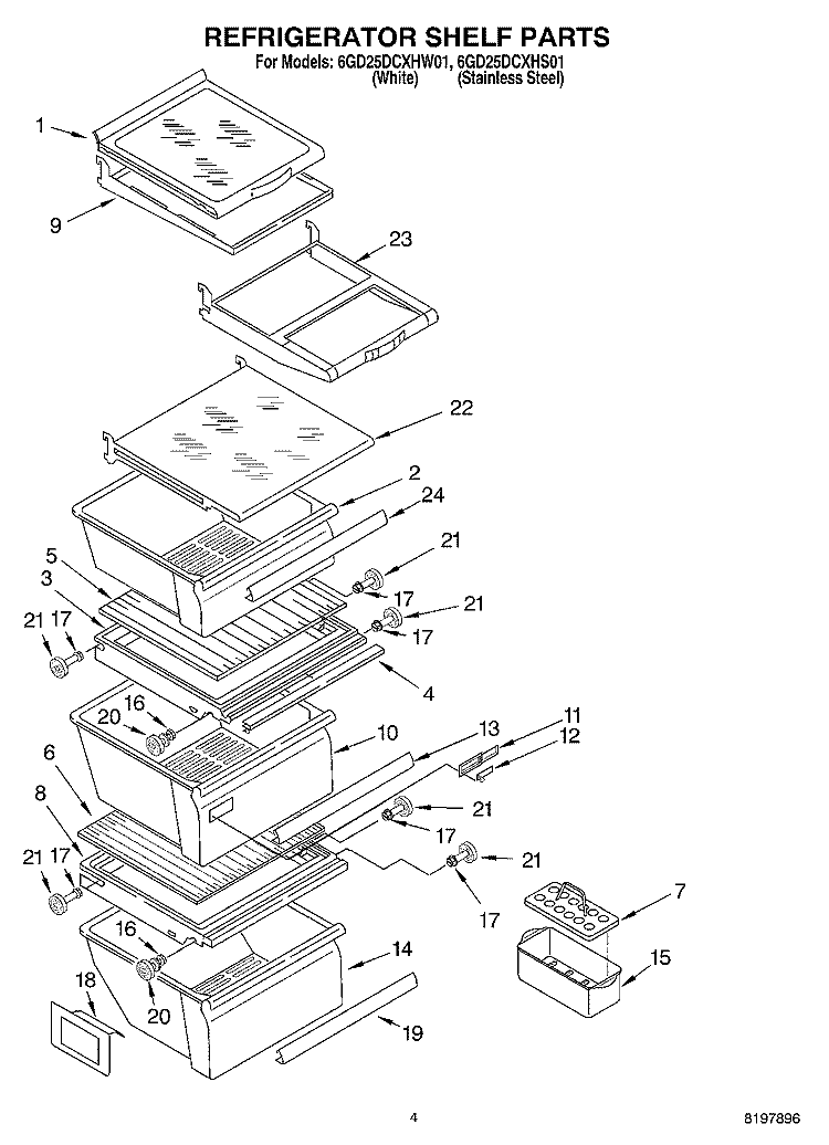 REFRIGERATOR SHELF Diagram and Parts List for 6GD25DCXHS01  Whirlpool Refrigerator