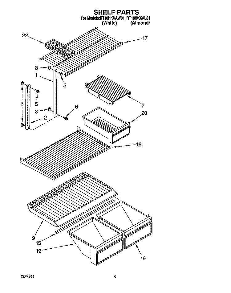 SHELF Diagram and Parts List for RT18HKXAW01  Roper Refrigerator