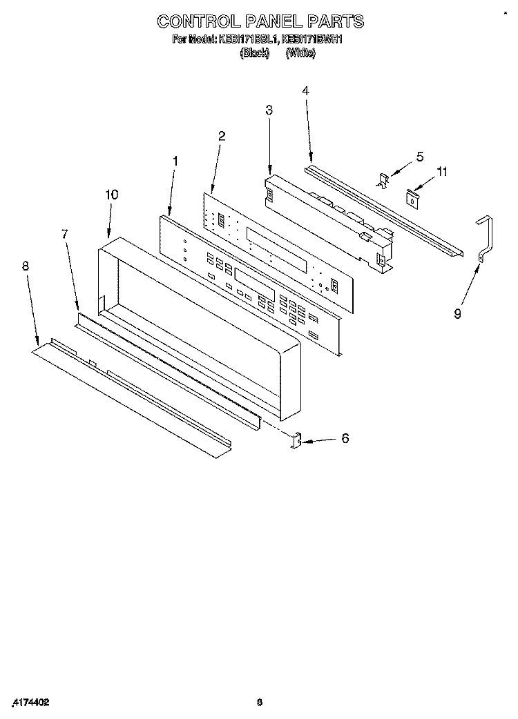 CONTROL PANEL, LITERATURE Diagram and Parts List for KEBI171BBL1  KitchenAid Wall Oven