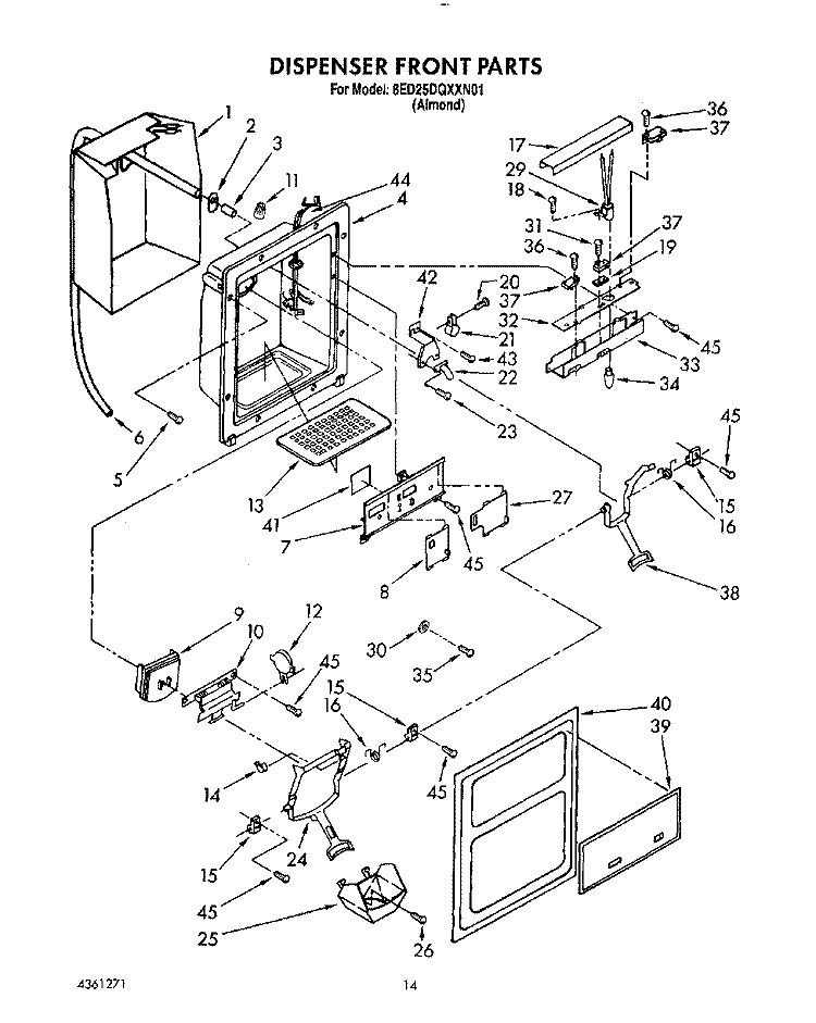DISPENSER FRONT Diagram and Parts List for 8ED25DQXXN01  Whirlpool Refrigerator