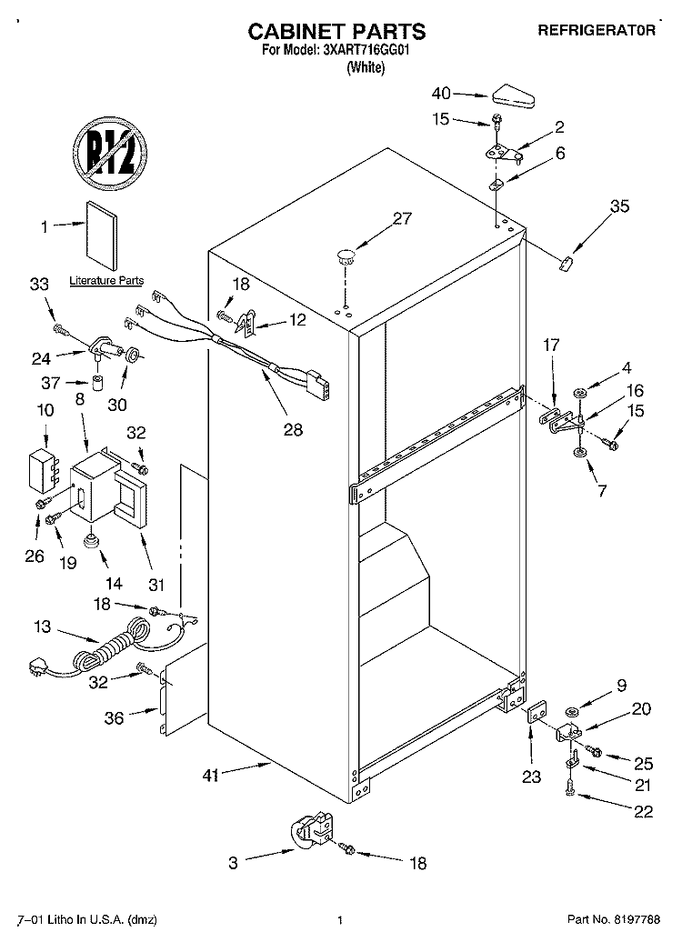 CABINET Diagram and Parts List for 3XART716GG01  Whirlpool Refrigerator