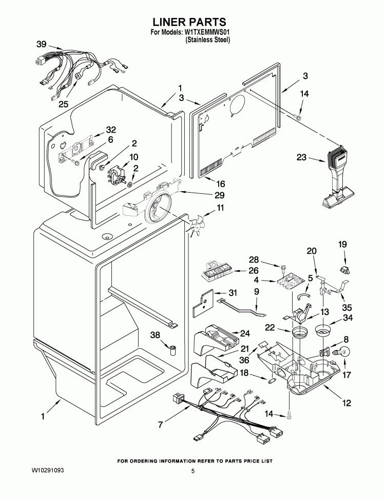 LINER PARTS Diagram and Parts List for W1TXEMMWS01  Whirlpool Refrigerator