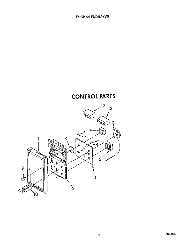 CONTROL Diagram and Parts List for RM988PXVM1  Whirlpool Microwave Oven Combo