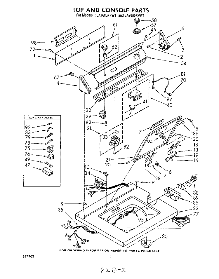 TOP AND CONSOLE Diagram and Parts List for LA7680XPW1  Whirlpool Washer