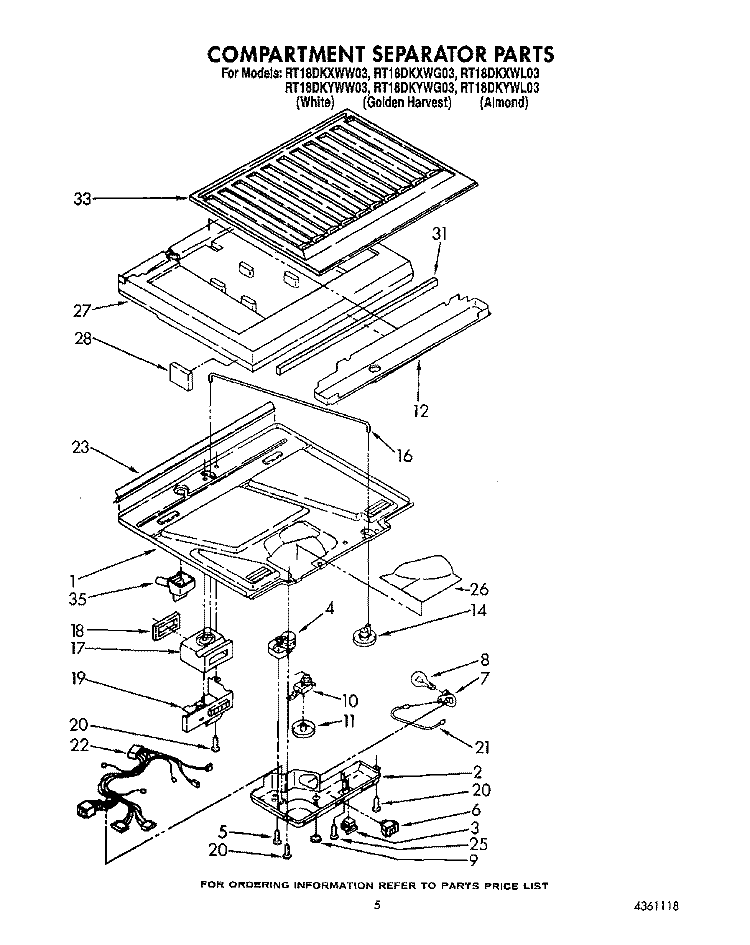 COMPARTMENT SEPARATOR Diagram and Parts List for RT18DKYWW03  Roper Refrigerator