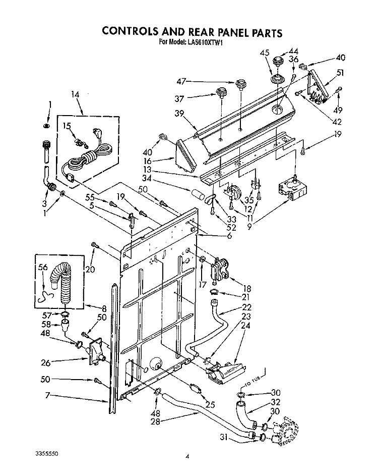 CONTROLS AND REAR PANEL Diagram and Parts List for LA5610XTW1  Whirlpool Washer