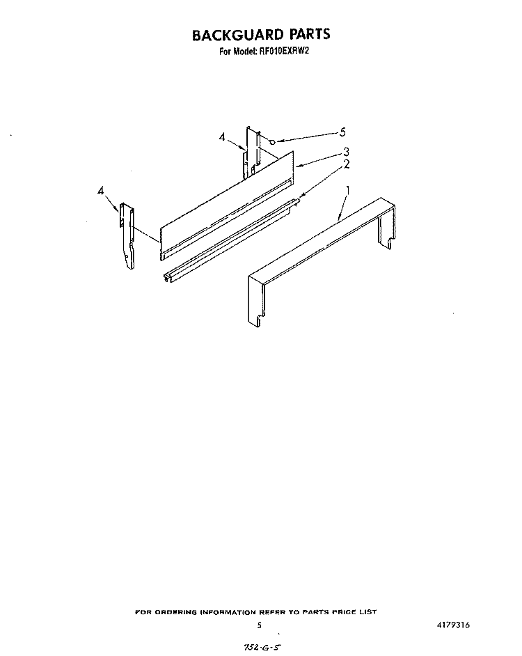 BACKGUARD Diagram and Parts List for RF010EXRW2  Whirlpool Range