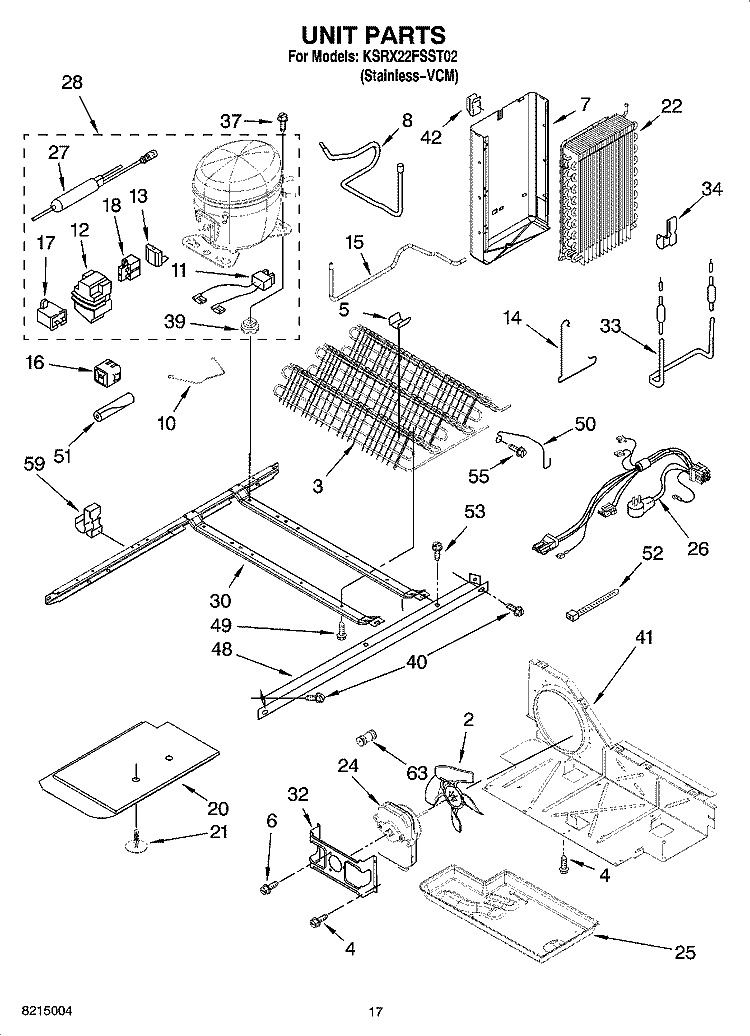 UNIT PARTS Diagram and Parts List for KSRX22FSST02  KitchenAid Refrigerator