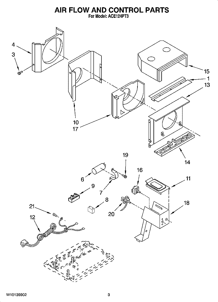 AIR FLOW AND CONTROL PARTS Diagram and Parts List for ACE124PT3  Whirlpool Air Conditioner