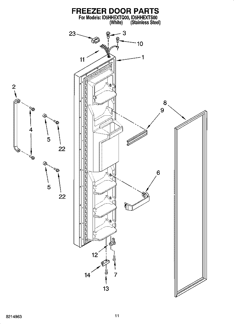 FREEZER DOOR PARTS Diagram and Parts List for ID5HHEXTQ00  Whirlpool Refrigerator