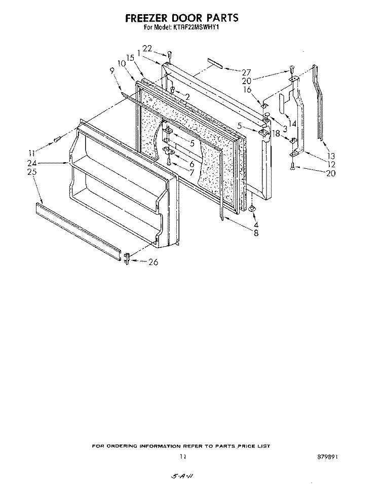 FREEZER DOOR Diagram and Parts List for KTRF22MSTOY1  Whirlpool Refrigerator