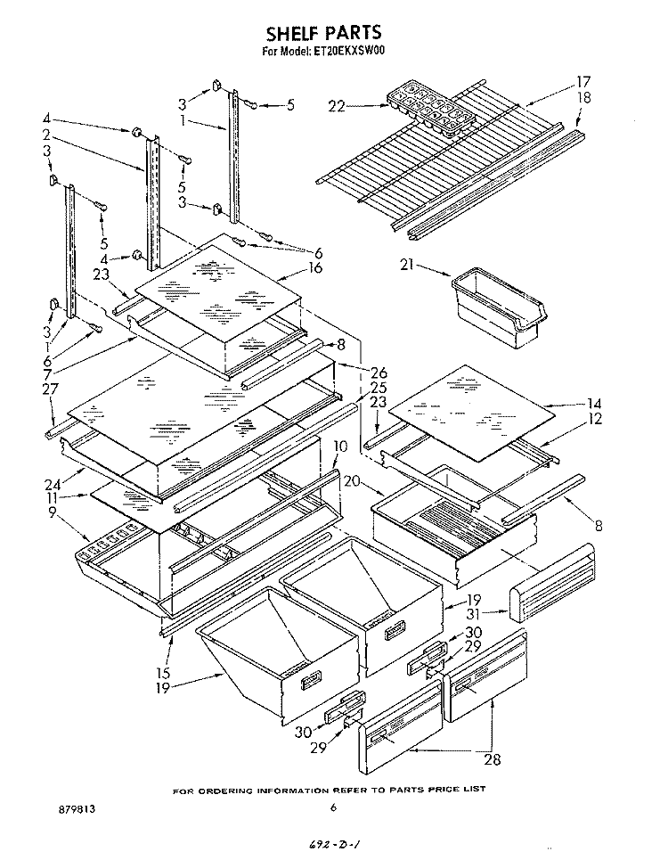 SHELF Diagram and Parts List for ET20EKXSW00  Whirlpool Refrigerator