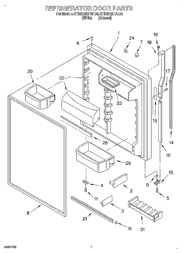 REFRIGERATOR DOOR Diagram and Parts List for KTRS22KFAL00  KitchenAid Refrigerator
