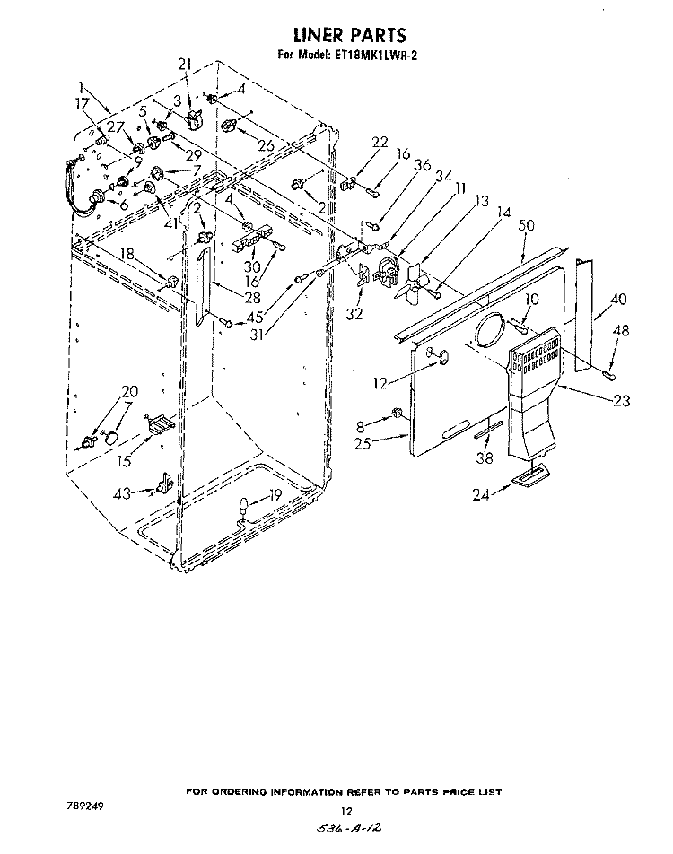 LINER , NOT ILLUSTRATED AND OPTIONAL Diagram and Parts List for ET18MK1LWR2  Whirlpool Refrigerator