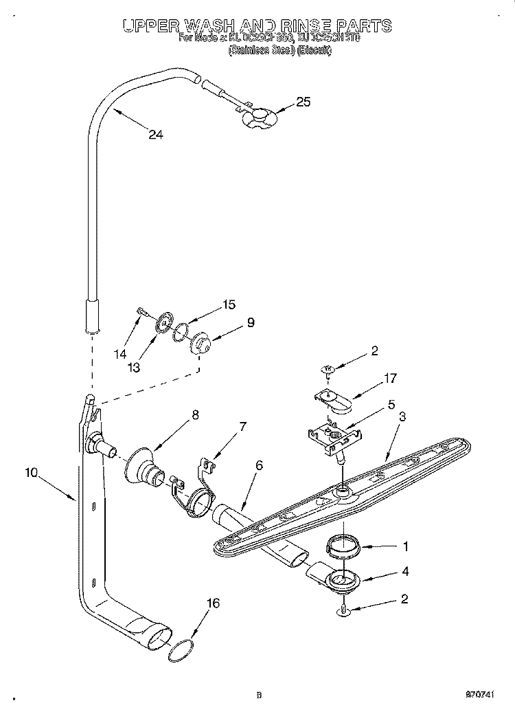 UPPER WASH AND RINSE Diagram and Parts List for KUDC25CHSS0  KitchenAid Dishwasher