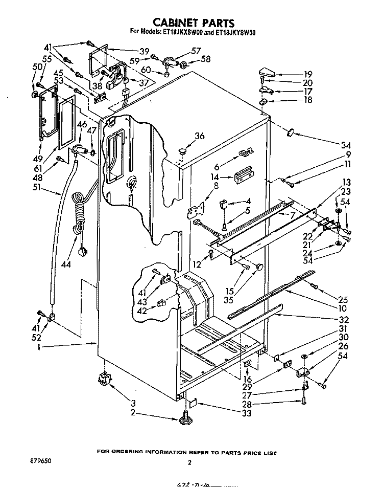 CABINET Diagram and Parts List for ET18LJKYSW00  Whirlpool Refrigerator