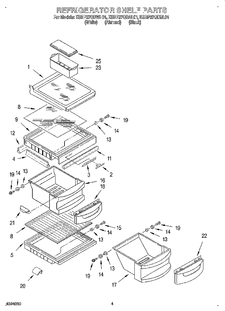 REFRIGERATOR SHELF Diagram and Parts List for KSRP27QDAL01  KitchenAid Refrigerator