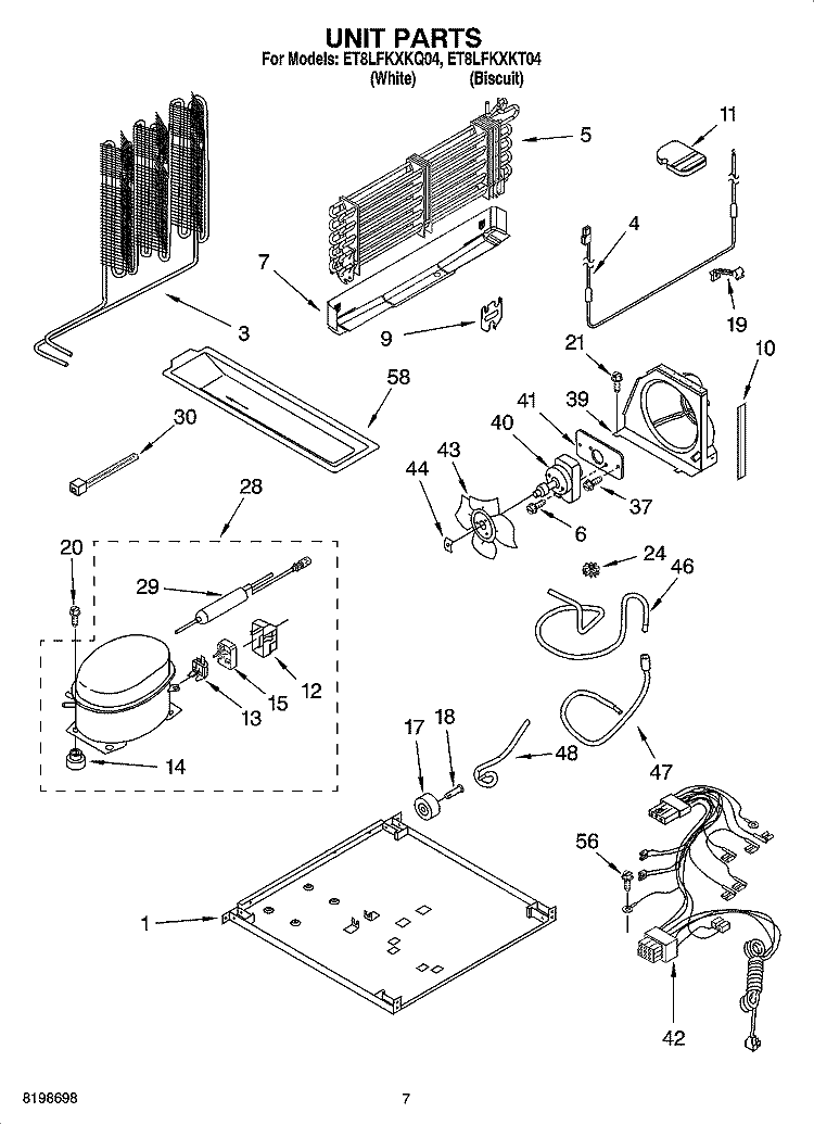 UNIT PARTS Diagram and Parts List for ET8LFKXKQ04  Whirlpool Refrigerator
