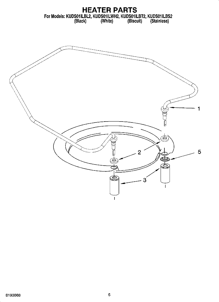 HEATER PARTS Diagram and Parts List for KUDS01ILWH2  KitchenAid Dishwasher