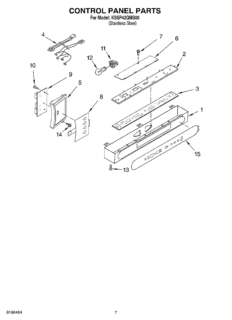 CONTROL PANEL PARTS Diagram and Parts List for KSSP42QMS00  KitchenAid Refrigerator