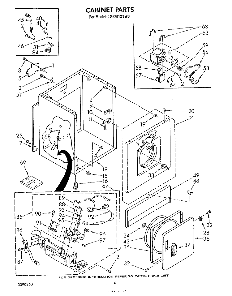 CABINET Diagram and Parts List for LG5201XTW0  Whirlpool Dryer