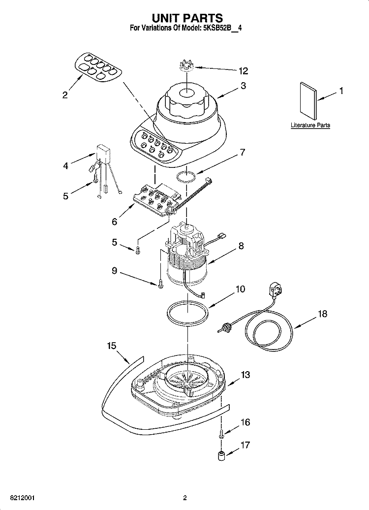 UNIT PARTS Diagram and Parts List for 5KSB52BBU4  KitchenAid Blender