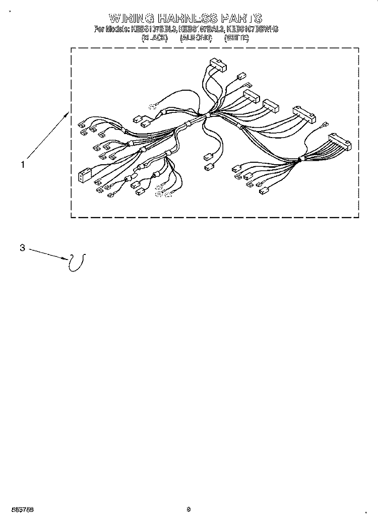 WIRING HARNESS, OPTIONAL Diagram and Parts List for KEBS107BAL3  KitchenAid Wall Oven