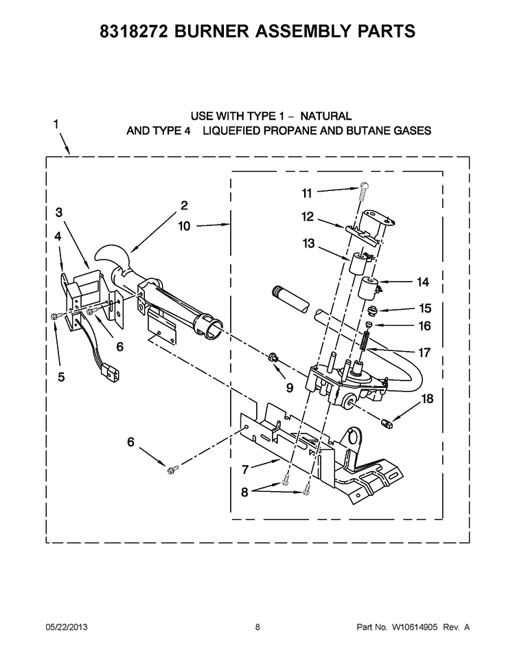 8318272 BURNER ASSEMBLY PARTS Diagram and Parts List for RGD4640YQ2  Roper Dryer