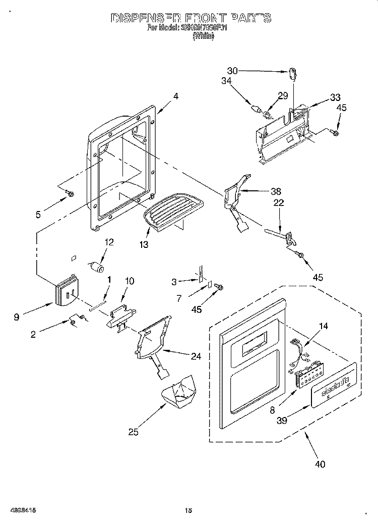 DISPENSER FRONT Diagram and Parts List for 3XKGN7050F01  Whirlpool Refrigerator