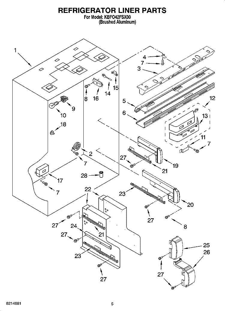 REFRIGERATOR LINER PARTS Diagram and Parts List for KBFO42FSX00  KitchenAid Refrigerator