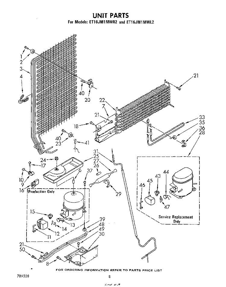 UNIT Diagram and Parts List for ET16JM1MWR2  Whirlpool Refrigerator