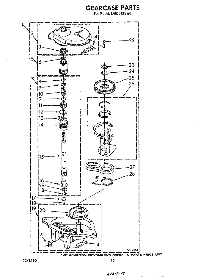 GEARCASE Diagram and Parts List for LA6301XSW0  Whirlpool Washer