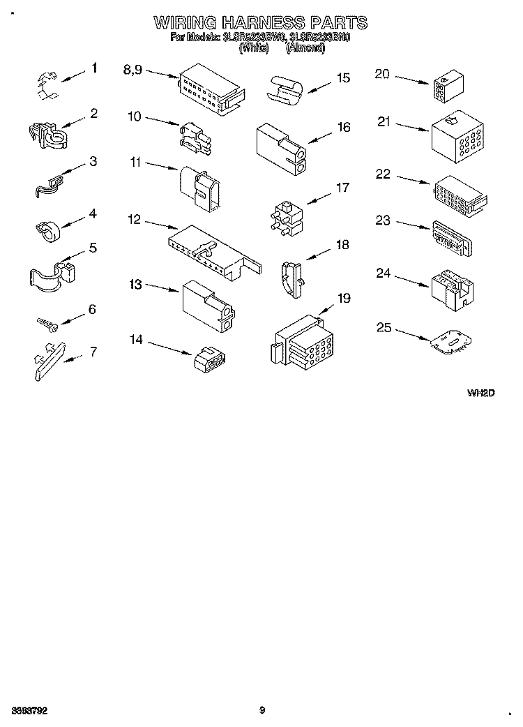 WIRING HARNESS Diagram and Parts List for 3LSR5233BN0  Whirlpool Washer
