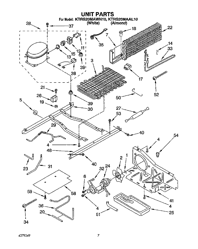 UNIT Diagram and Parts List for KTRS20MAAL10  KitchenAid Refrigerator