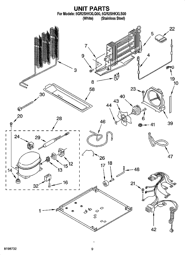 UNIT PARTS Diagram and Parts List for 5GR2SHKXLS00  Whirlpool Refrigerator