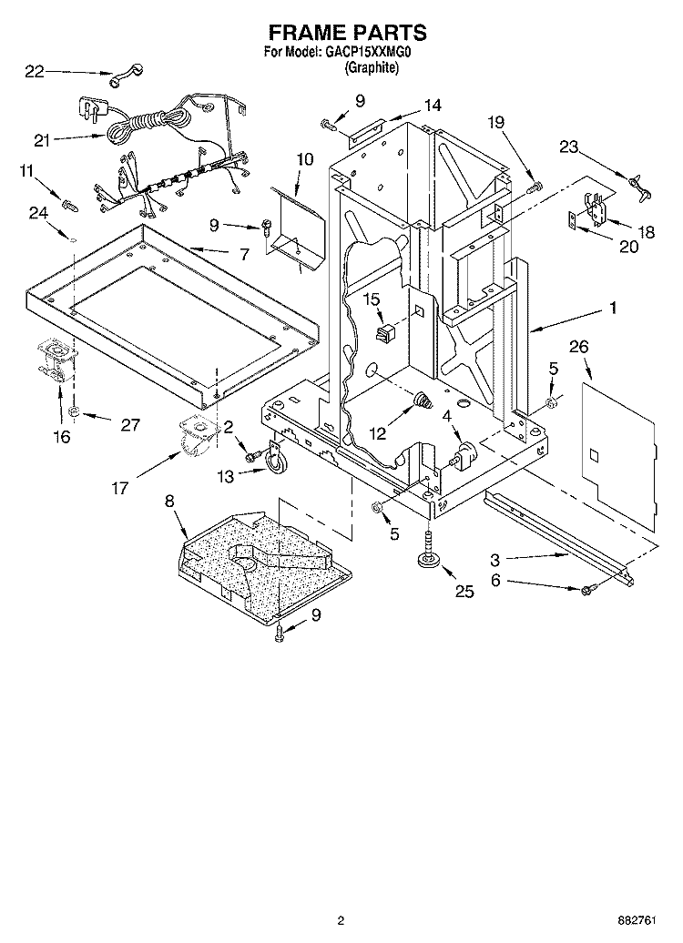 FRAME PARTS Diagram and Parts List for GACP15XXMG0  Whirlpool Trash Compactor