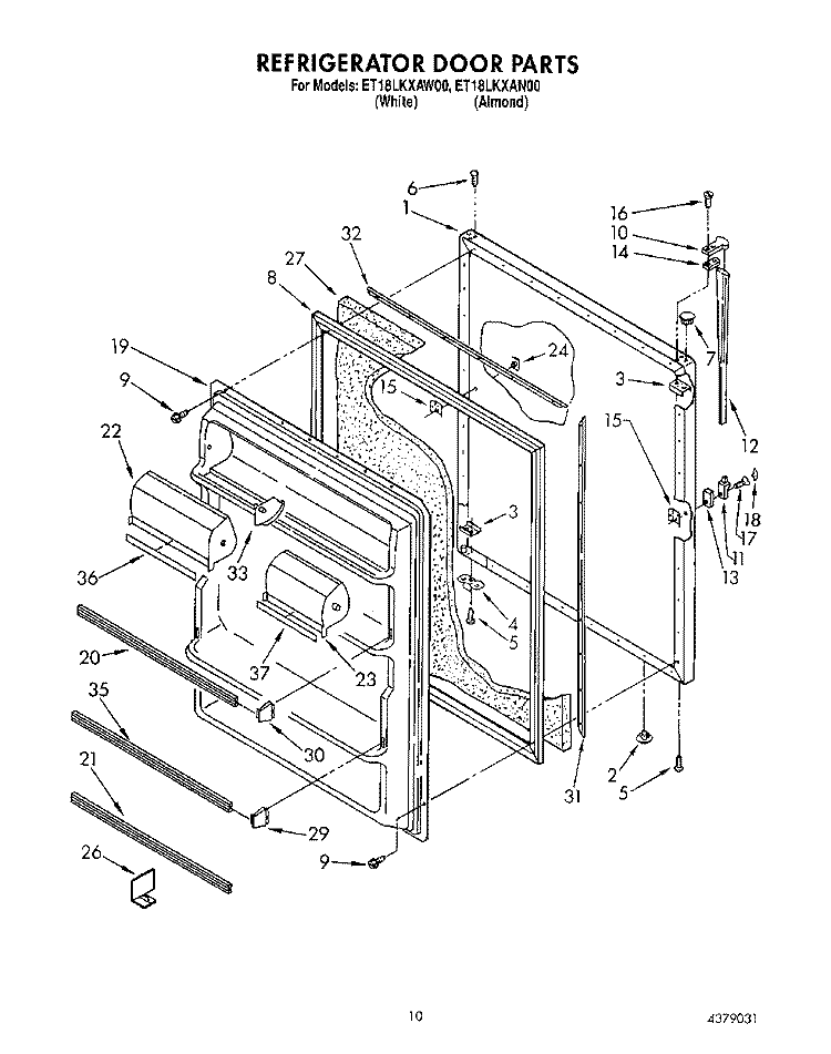 REFRIGERATOR DOOR, LIT/OPTIONAL Diagram and Parts List for ET18LKXAN00  Whirlpool Refrigerator