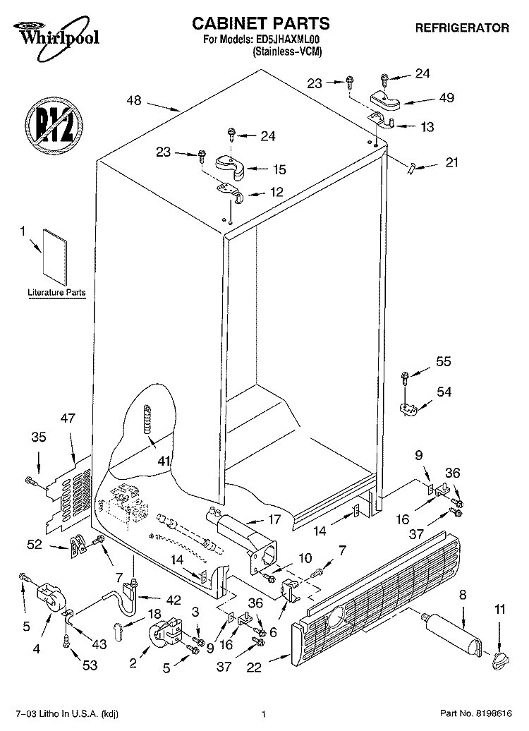CABINET PARTS Diagram and Parts List for ED5JHAXML00  Whirlpool Refrigerator