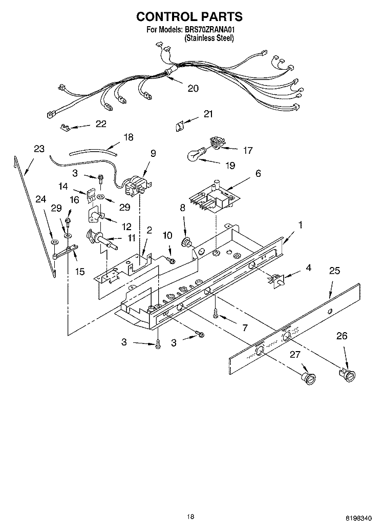 CONTROL PARTS Diagram and Parts List for BRS70ZRANA01  Whirlpool Refrigerator