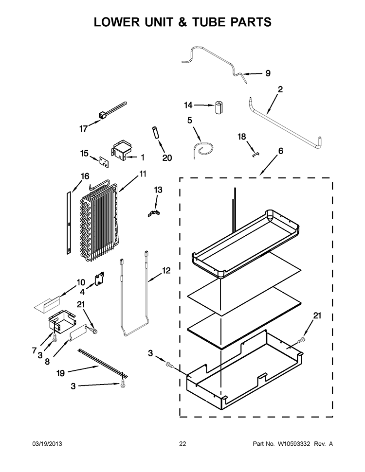 LOWER UNIT & TUBE PARTS Diagram and Parts List for KSSO48FTX17  KitchenAid Refrigerator